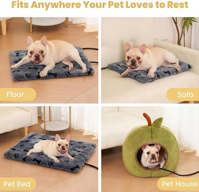 Heated Pet Pad for Dogs and Cats, Waterproof Heating Mat with Chew-Resistant Cord, Constant Warmth for Indoor & Covered Outdoor Use, Multiple Sizes and Colors (Grey, M: 20" × 16" × 1.3")