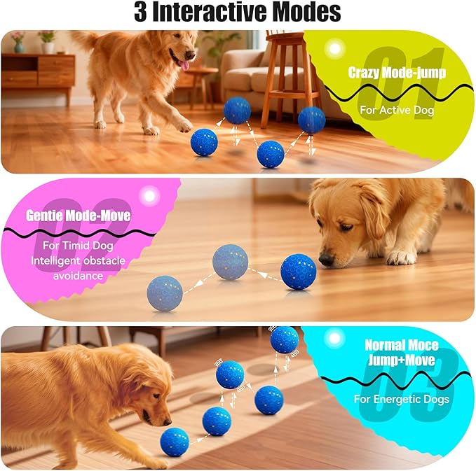 Smart Interactive Dog Toys for Aggressive Chewers, Self-Moving Chew Proof Dog Ball with Automatic Vibrating, IP54 Waterproof & E-TPU Material - Boredom & Training for Medium/Large Dogs