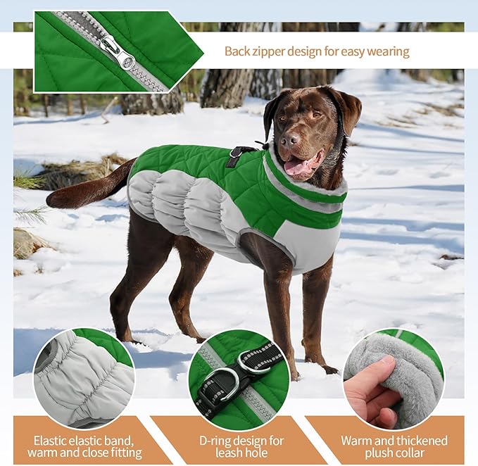 Dog Coats for Small Dogs, Puppy Coat, Warm Winter Jacket, XS Dog Coat with Harness Built in, Waterproof Pet Cold Weather Coats, Puppy Winter Clothes Snowsuit Chihuahua Maltese,Green,XS