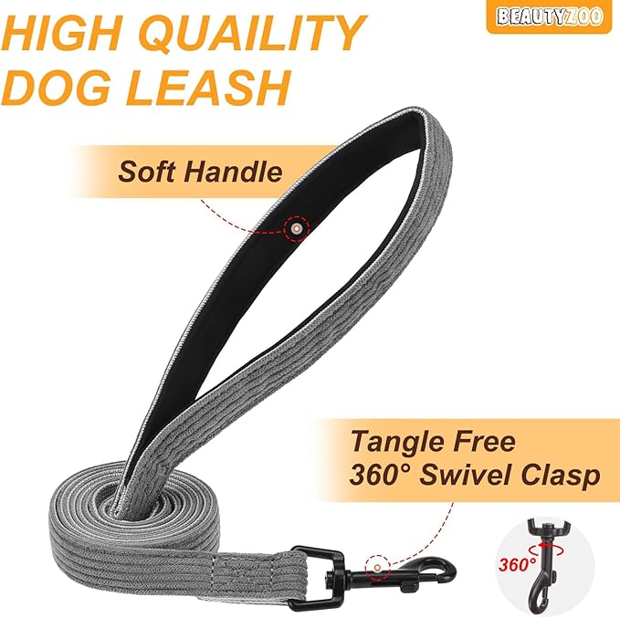 BEAUTYZOO No Pull Dog Harness Large, Adjustable Dog Harness and Leash Set -Easy Wearing with 3 Buckles/Control Handle,No Choke Soft Padded Reflective Pet Vest for Training Walking Hiking,Grey M