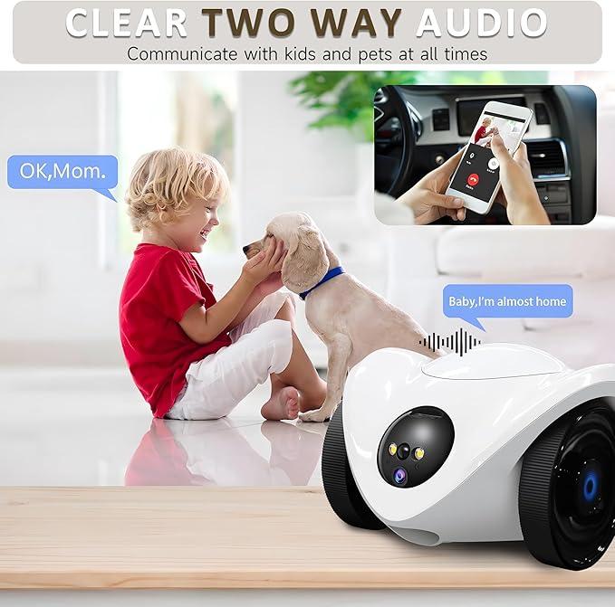 Pet Camera Treat Dispenser, Movable Pet Robot Cam with Phone App, 1080P Indoor Security Camera for Dog/Cat/Home Monitoring+32G SD Card, 2-Way Talk, Night Vision, Motion Detection (2.4GHz WIFI Only)