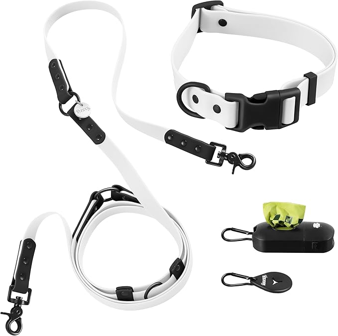 WLK1006F-5SET Luna Large 8FT Adjustable 6-in-1 Waterproof Hands-Free Leash and Collar with LED Flashlight, Bag Dispenser, and Poop Bag Holder, Seltzer