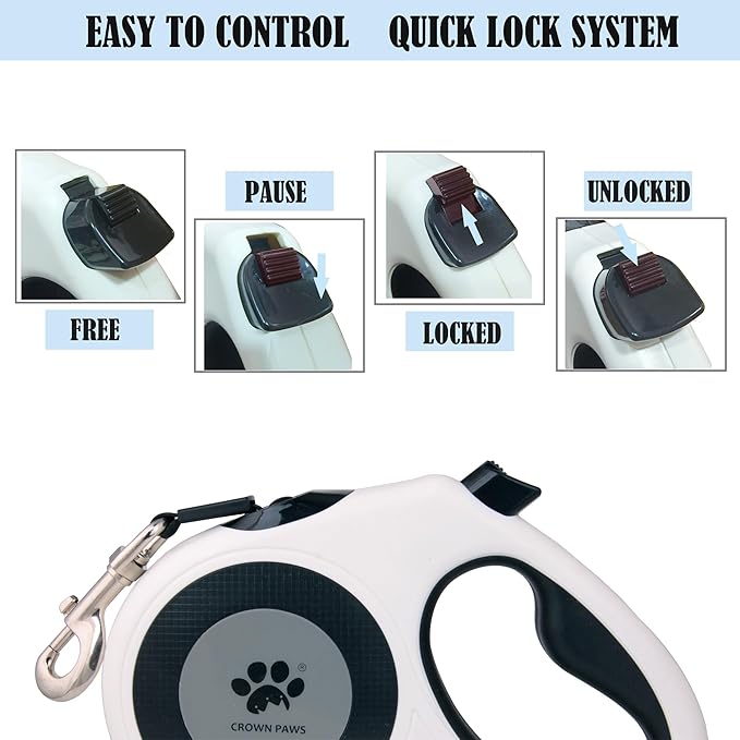 16 ft Retractable Dog Leash for Extra Large Dogs up to 130 lbs,Tangle-Free Nylon Tape,White Dan24 XL