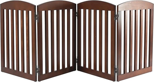 SPIRICH 96" Extra Wide 28" Tall Dog Gate Indoor, Dog Gates for Doorways, Stairs, The House, Wooden Freestanding Foldable Pet Gate, Step Over Puppy Gate, 4 Panels, Brown
