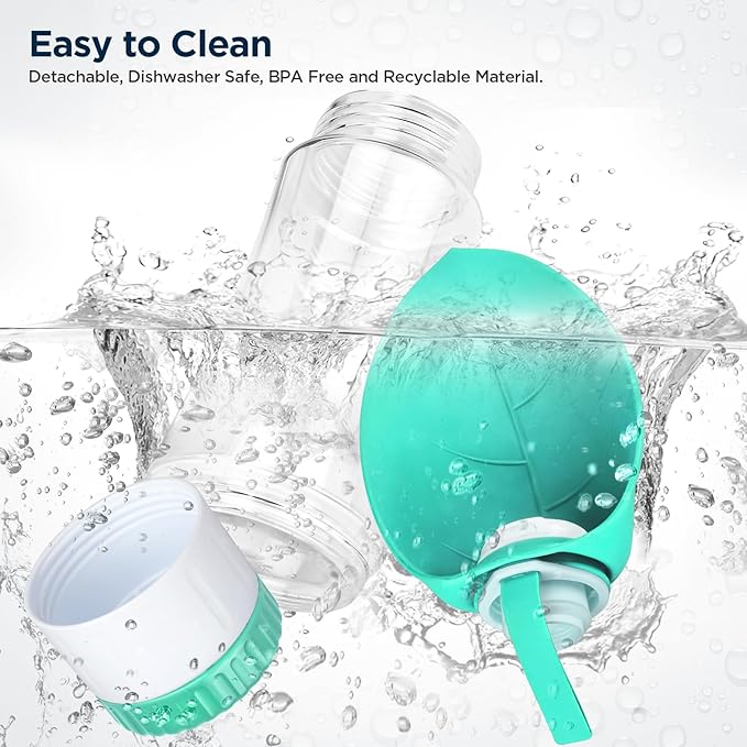 Dog Water Bottle, Pet Water Bottle with Food Container and Drinking Feeder, Leak Proof, BPA-Free, Portable Foldable Puppy Water Cup Dispenser for Outdoor Walking, Travel, Large Light Blue