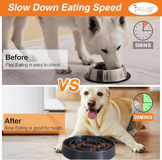 Slow Feeder Dog Bowls for Large Dogs Anti-Chocking Slower Feeder Dog Puzzle Bowl Pet Slow Eating Interactive Bloat Stop Dog Food Bowl JASGOOD,Dark Gray,Large