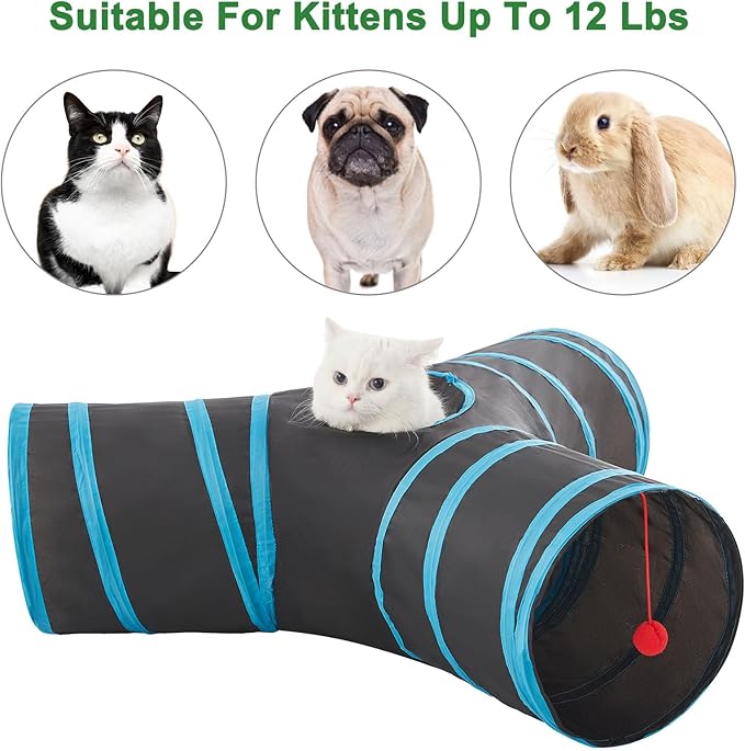 Cat Tunnels for Indoor Cats 3 Way Play Toy Kitty Tunnel Peek Hole Toy with Ball for Cat Tube Fun for Rabbits Kittens and Dogs