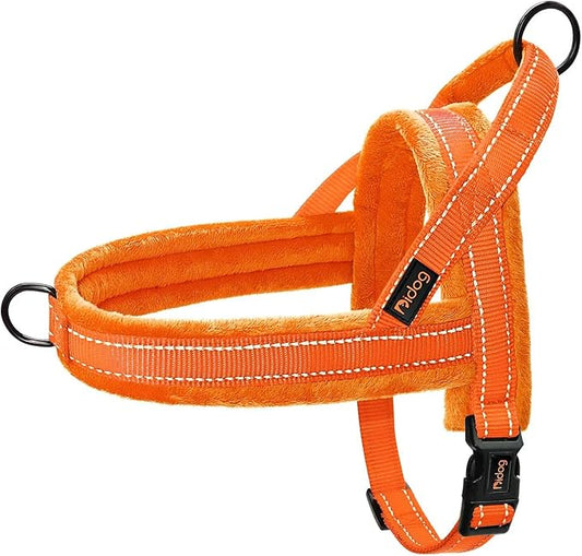 Didog Soft Flannel Padded Dog Vest Harness, No Pull/Quick Fit Reflective Dog Strap Harness, Easy for Training Walking (L:Chest 26-32", Orange)