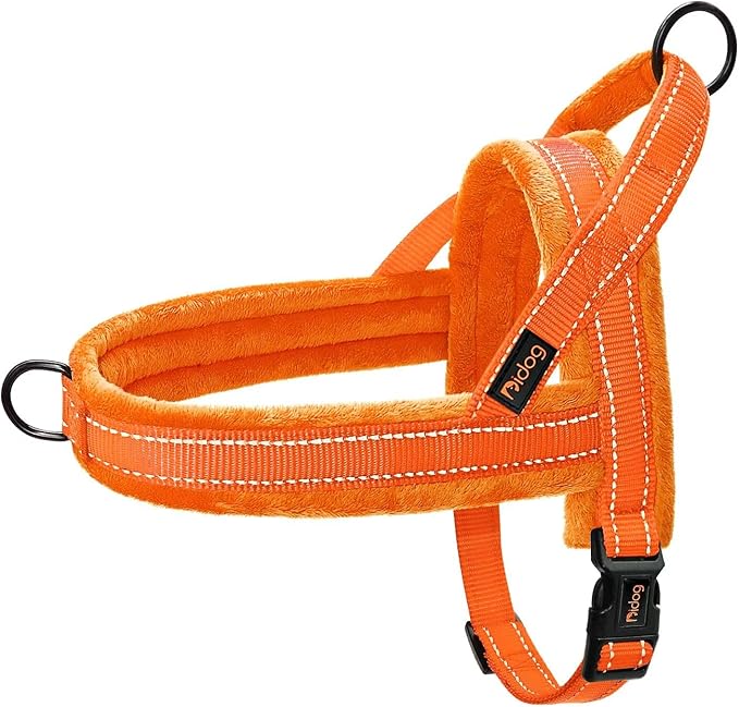 Didog Soft Flannel Padded Dog Vest Harness, No Pull/Quick Fit Reflective Dog Strap Harness, Easy for Training Walking (XS:Chest 15-18", Orange)