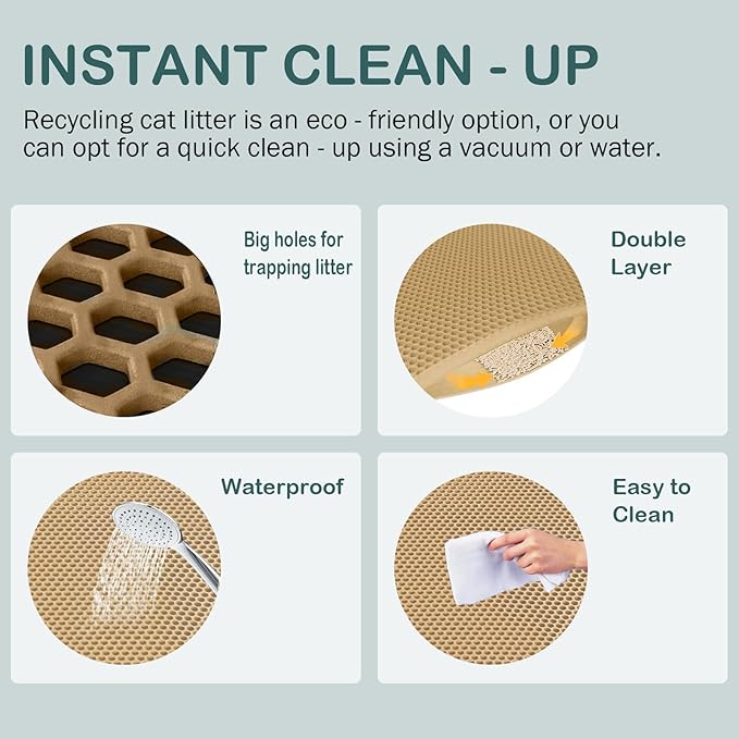 Cat Litter Mat, Cat Litter Trapping Mat, 47.2''x27.6''Inch, Double Layer Waterproof Proof Litter Box mat, Non-Slip Design, Reduces Litter Scatter, Easy to Clean, Beige