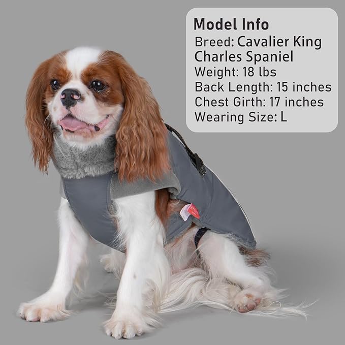 KYEESE Waterproof Dog Coat, Windproof Warm Winter Jacket with Thick Fleece Lined, Cozy Turtleneck Dog Coats for Large Dogs with Leash Hole, Reflective Outdoor Cold Weather Coat, Gray, XXX-Large