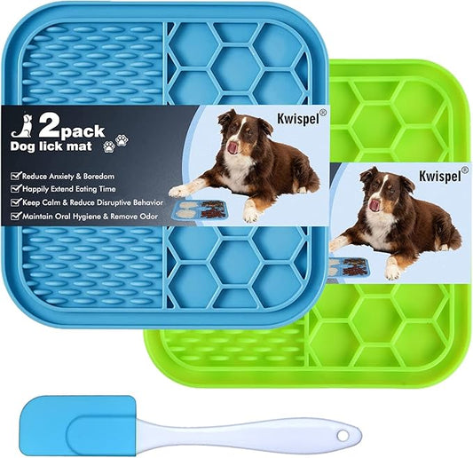 Lick Mat for Dogs, 2 Pcs Dog Lick Mat with Suction Cups for Anxiety, Peanut Butter Dog Licking Mat Slow Feeder Dispensing Treater Lick Pad for Dogs Cats Grooming Bathing and Training
