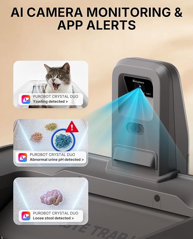 PETKIT Open-Top & AI Camera Self Cleaning Cat Litter Box, Urinary Health Monitor Automatic Cat Litter Box, Smart Robot with 2-Way Raking/5G WiFi/Safety Sensors/Odor Control for Multiple Cats (Grey)