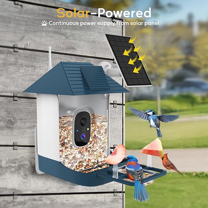 Bird Feeder with Camera,WiFi Outdoor Smart Bird Feeder Camera with Built-in AI Birds Recognition,Solar Powered,Auto Record Video by Cloud Storage,FHD Birds House with Cam,Ideal Gift for Dad and Mom