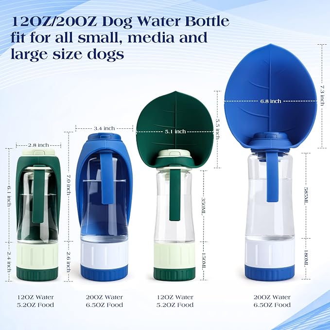 Dog Water Bottle, Pet Water Bottle with Food Container, Portable Dog Drinking Bottle Cup Dispenser for Outdoor Walking, Hiking, Travel Large Blue