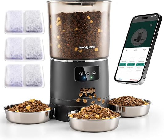 Automatic Cat Feeder for 3 Cats, 6L/25 Cup Cat Food Dispenser with Strong Anti-Jam System, Dual-Effect Desiccant, Smart WiFi App Control Pet Feeder, Automatic Dog Feeder for Cats and Small Dog
