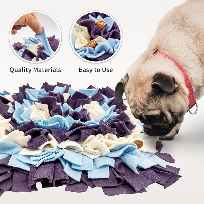 Pet Snuffle Mat for Dogs, Dog Feeding Mat, Nosework Training Mats for Foraging Instinct Interactive Puzzle Toys (Violet&SkyBlue&White)