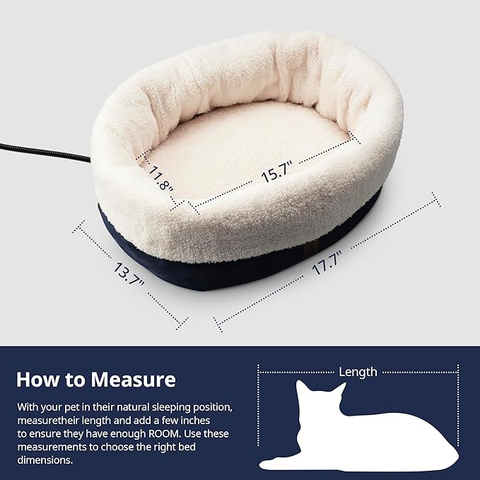 Heated Cat Bed with Auto Shut Off Timer, 17.7" x 13.7" Adjustable Temperature Indoor Pet Heating Cushion Bed for Kittens, Cats, Puppies and Small Dogs, Blue