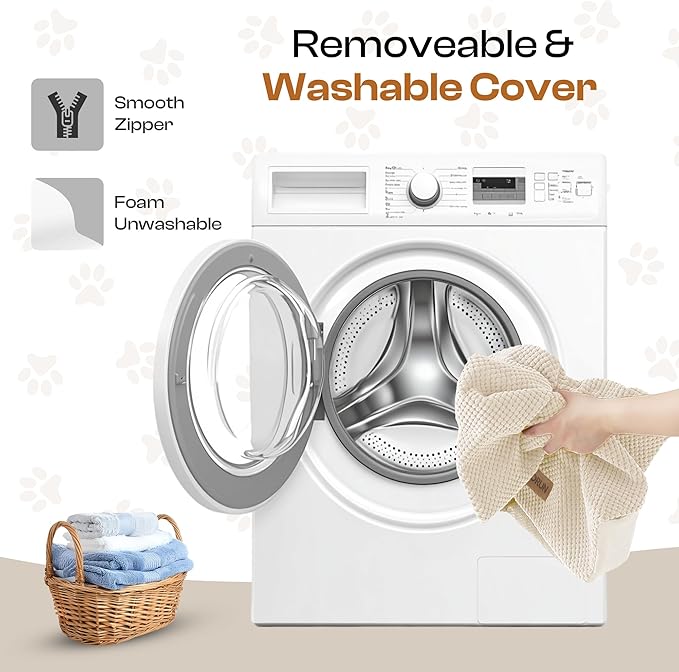 Extra Wide Dog Stairs for Large Dogs Up to 80lbs, 25" Pet Steps for High Bed with Washable Cover, 5-Step Foam Bed & Couch Ladder for Small Medium Dogs & Senior Cat, Beige