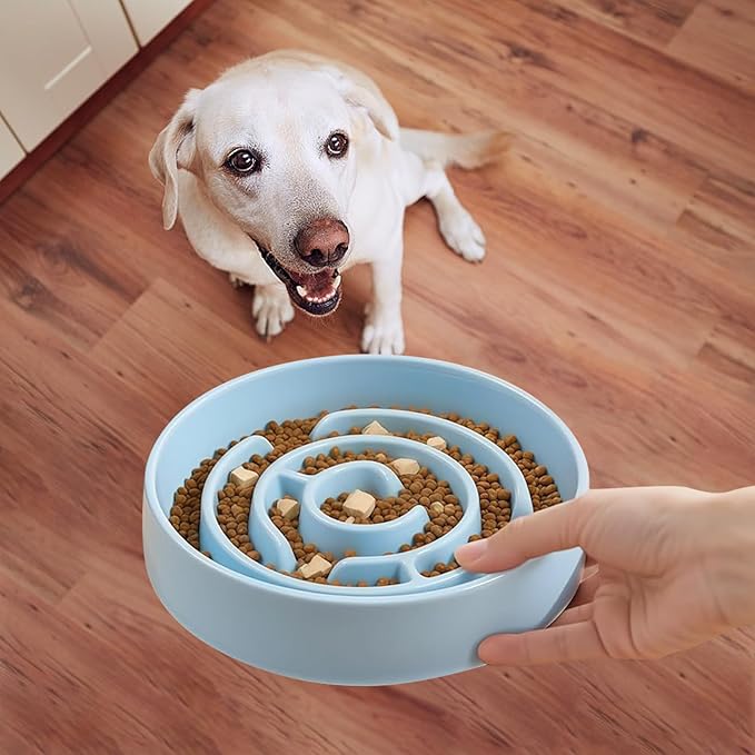 Ceramic Slow Feeder Dog Bowl,1.5 Cups Pet Slow Feeder for Small and Medium Breed,Puzzle Dog Food Dish,Anti-Gulping,Stop Bloat,Preventing Choking(Blue)