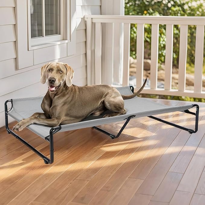Veehoo Original Outdoor Elevated Dog Bed, Cooling Raised Dog Cot for Large Dogs, Portable Standing Pet Hammock Platform with Washable Breathable Mesh, No-Slip Feet, XX-Large, Grey, CWC2201