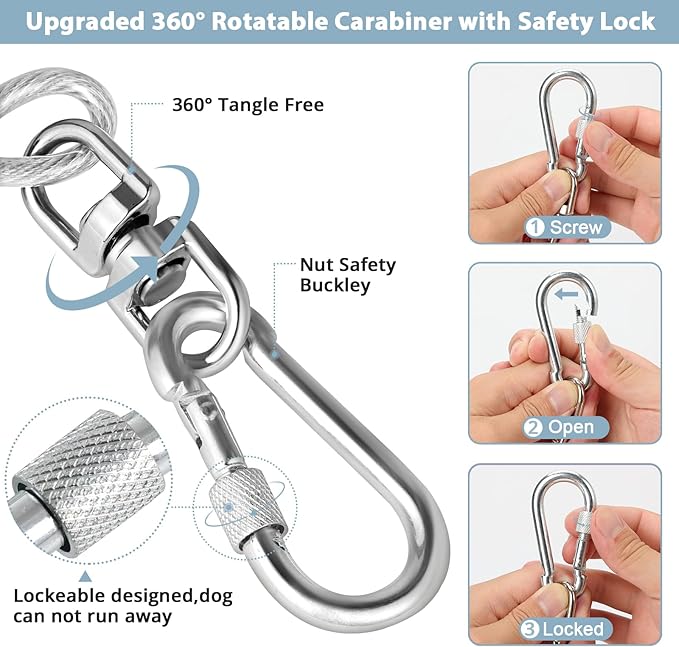 jenico Dog Tie Out Cable: 20 ft Dog Lead for Yard - Heavy Duty Chain Leash Outside for Small Large Dogs Up to 500 lbs - Outdoor Dog Runner Tether