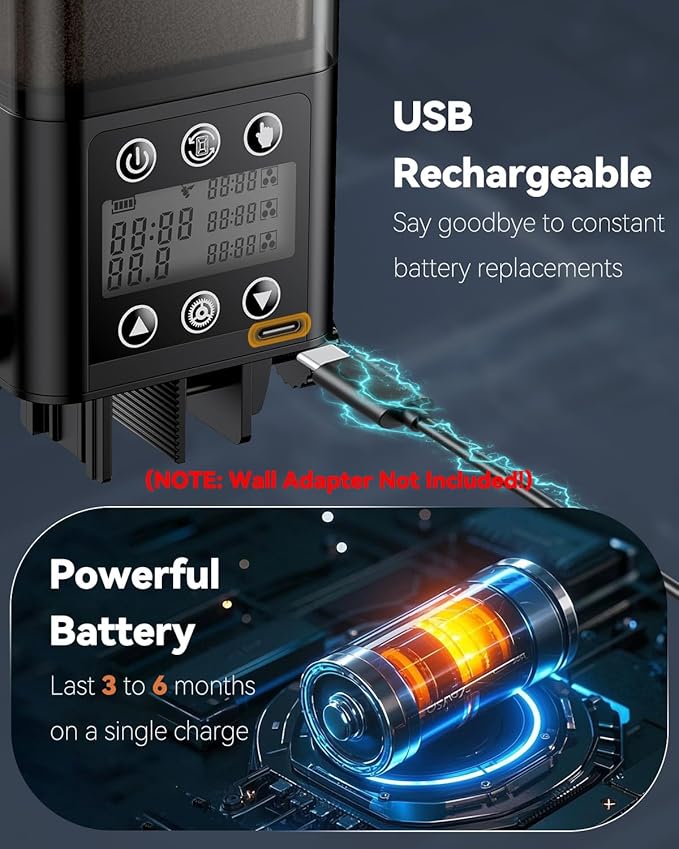 Pawfly Automatic Aquarium Feeder, USB Rechargeable 320 mL Auto Food Dispenser with Timer, Adjustable Vacation Feeder for Pellets, Granules and Powder