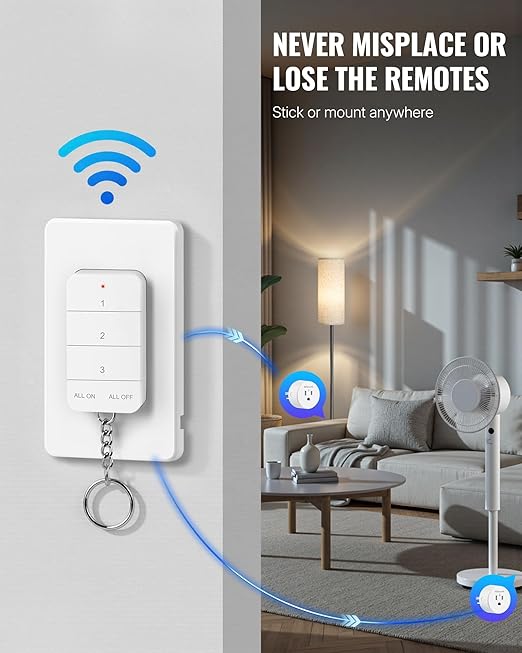 Remote Control Outlet, WILAWELS Wireless Light Switch with Magnetic Base, On Off Remote Outlet Switch for Lights, Lamps, Fan, Appliance, 100ft RF Range, 15A/1875W, One Remote for Two Plugs W09RC1206