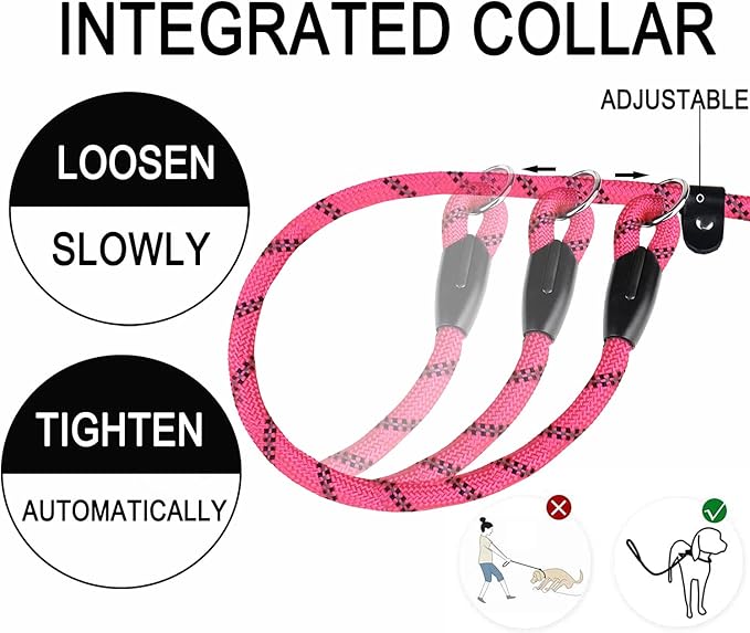 Durable Dog Leash, 6 FT Strong Training Dog Leash with Comfortable Padded Handle and Highly Reflective Threads for Small Medium and Large Dogs, (Pink)