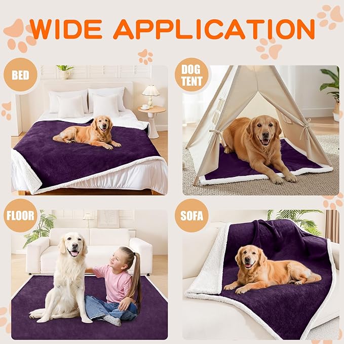 Smiry Waterproof Blanket Throw for Large Dogs, Soft Reversible Dog Blanket for Sofa Couch Bed, Washable Leakproof Sherpa Fleece Furniture Couch Protector(60"x80", Dark Purple/White)