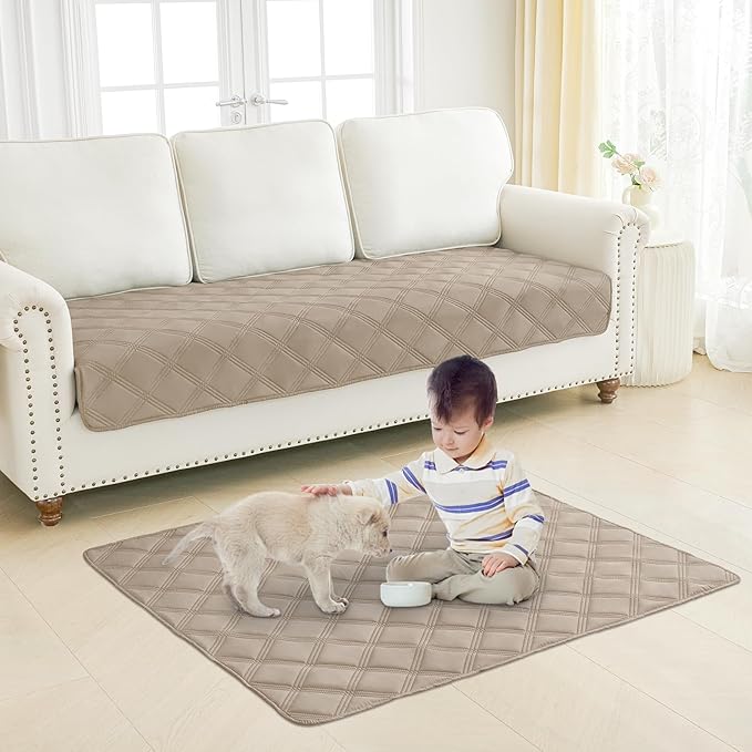 Smiry Waterproof Dog Bed Cover Blanket 40x70, Soft Reversible Pet Blanket, Washable Leakproof Cats Dogs Couch Cover for Sofa, Couch, Furniture, Lattice, Taupe/Taupe