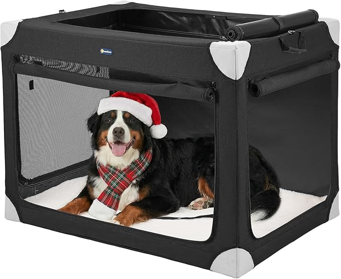 Veehoo Large Dog Crate for Indoor Outdoor, Portable Collapsible Travel Dogs Crate, 42 Inch Soft Foldable Pet Kennel with 4-Door Mesh Windows