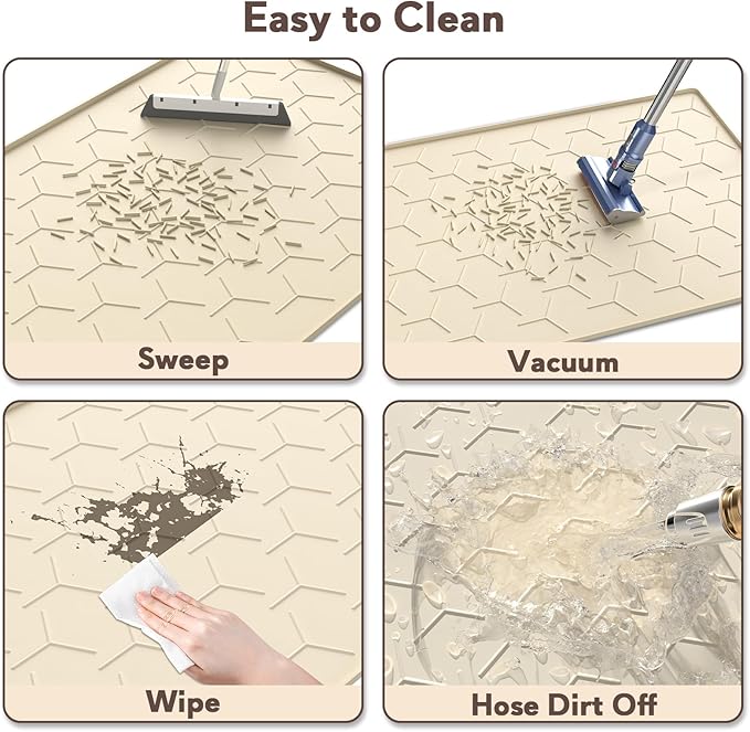 Silicone Cat Litter Trapping Mat, Large Waterproof 34" X 22" Cat Litter Box Mat, Easy to Clean, Beige