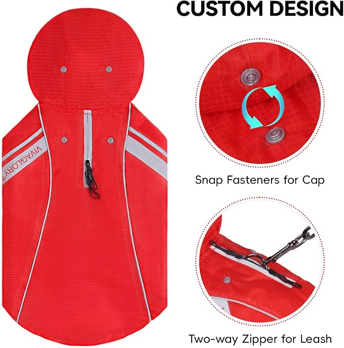 VIVAGLORY Wetoff Dog Raincoat, Rain Coat for Dog All Seasons Adventure, Rain Jacket with Harness Hole & Hood, Reflective Lightweight Waterproof for Doggy & Puppy, L, Red