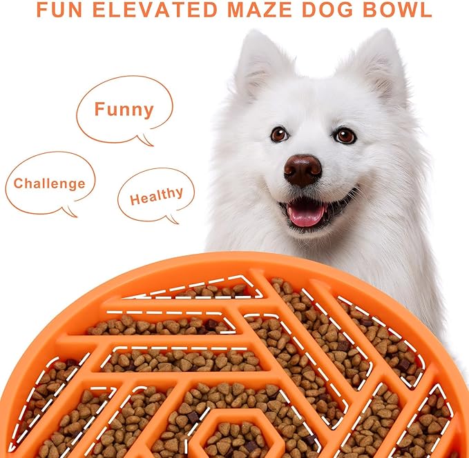 TOBYTO Slow Feeder Dog Bowls Large Medium Breed,Anti-Choking Slow Eating Dog Food Bowl,Non Slip Pet Slower Food Feeding Bowls Large Puzzle Slow Feeder Bloat Stop Maze Dog Dishes,Orange