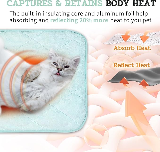 NWK Fluffy Self Warming Cat Mat, Cat Blanket, Thermal Dog Mat, Washable, Non-Slip Bottom for Sofa & Crate & Kennel & Car Seat (Mint Green, X-Large (45'' X 28'' X 0.4''))
