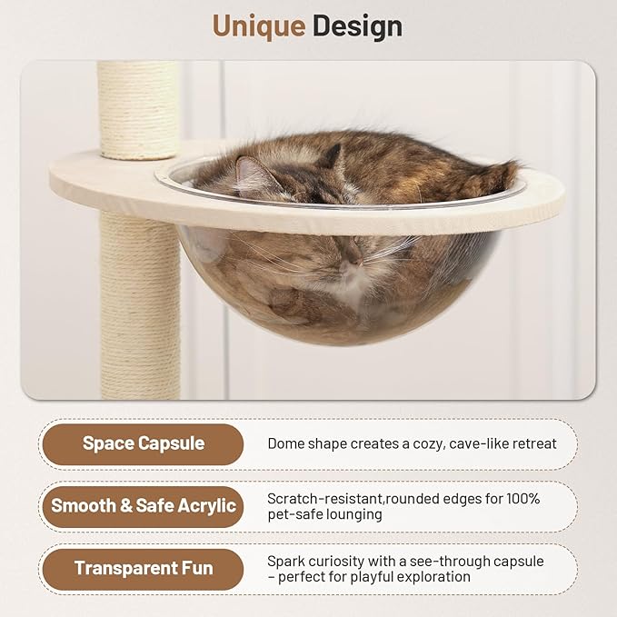 Rattan Cat Climbing Tower Condo with Scratching Post,Capsule,Basket,and Bed Modern Heavy Duty Cat Tree for Indoor Cat Large