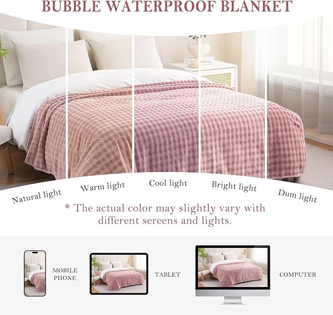 Waterproof Blanket for Bed Couch Sofa Car, Soft Leakproof Dog Blanket with 3D Bubble Pattern, Reversible Water Proof Pet Blankets for Dogs Cats Puppies (30"x40", Dusty Pink)