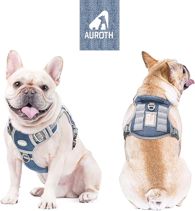 AUROTH Tactical Dog Harness for Small Medium Dogs No Pull Adjustable Pet Harness Reflective K9 Working Training Easy Control Pet Vest Military Service Dog Harnesses Denim Blue S