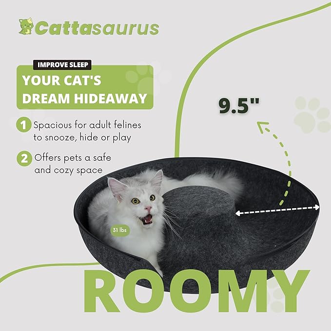 Cattasaurus Peekaboo Cat Cave Donut for Multiple & Large Cats up to 30-45 lbs, 3-in-1 Self Warming Cat Bed, Tunnel & Scratcher for Indoor Cats, Washable & Detachable Small Dog Bed (Dark Gray, Jumbo)