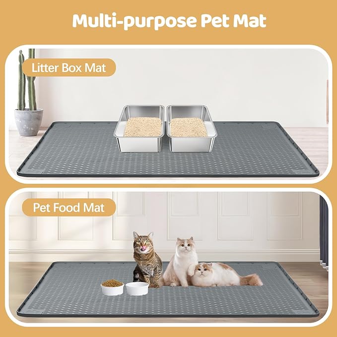 Cat Litter Mat, XL Extra Large 57" x 40" Silicone Mat Litter Trapping Mat for Scatter Control, Soft on Kitty Paws, Easy to Clean (Dark Grey)