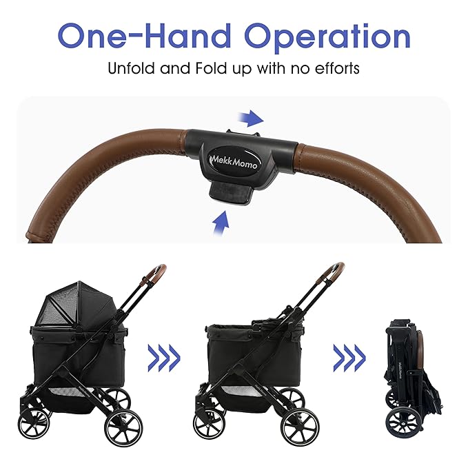 pet Stroller, Suitable for Small and Medium-Sized Dogs, Advanced Four-Wheel Suspension, Detachable Handbag, Lightweight Aluminum Frame, one Click Folding, Suitable for Outdoor Travel - Black