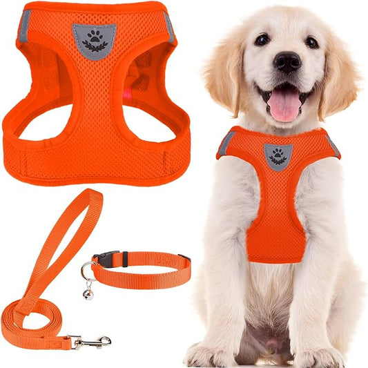 PUPTECK Adjustable Dog Harness Collar and Leash Set Step in No Pull Pet Harness for Small Medium Dogs Puppy and Cats Outdoor Walking Running, Soft Mesh Padded Reflective Vest Harnesses