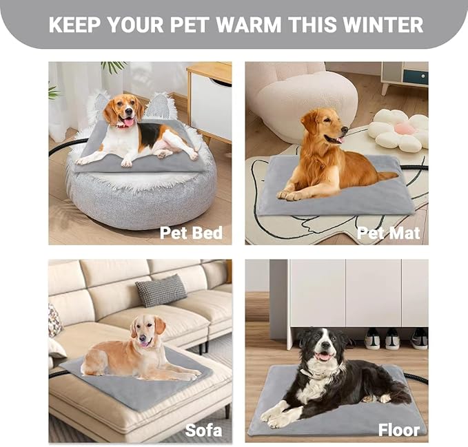 Pet Heating Pad for Dogs and Cats with Temperature Adjustable Timer, Indoor Outdoor Heated Bed with Overheating Protection and Warming Pad for Cat Dog House