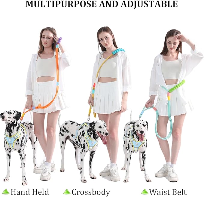 JSXD 5 FT Heavy Duty Dog Training Leash - Double Handle Comfortable Padded Hands Free, Adjustable Crossbody Waist for Small Medium Large Dogs (Blue)