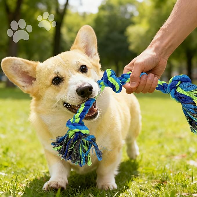 Rocfish [3 Pack] Puppy Dog Rope Toys, 17.8 in 3 Knots Chew Toy for Small Medium Dogs, Heavy Duty Puppy Rope Toy, Natural Cotton Pull Toy for Tug of War and Teeth Cleaning