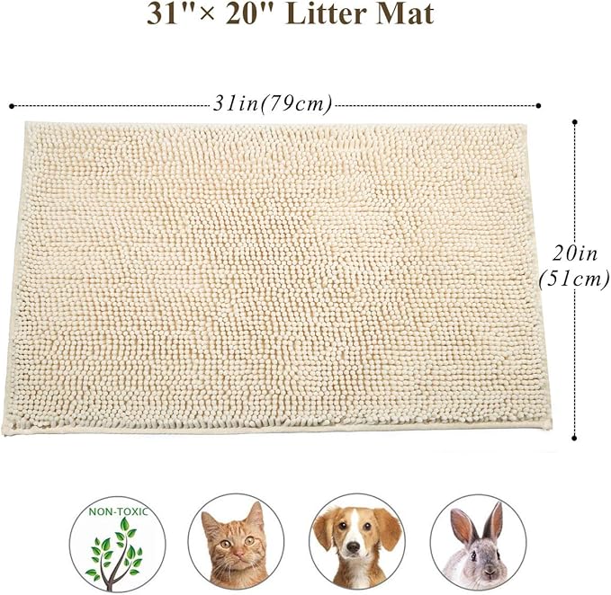 VIVAGLORY Cat Litter Mat Softgrip Litter Trapping Mat, Muddy Litterbox Rug for Indoor & Floor, Machine Washable Easy Clean Soft Microfiber for Cat, 31"× 20", Beige