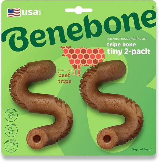 Benebone Tiny 2-Pack, Tripe Bone Durable Dog Chew Toy for Aggressive Chewers, Real Tripe, Made in USA