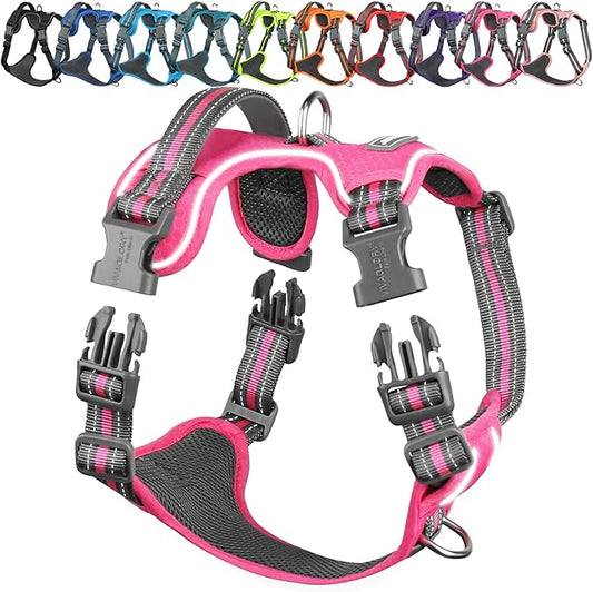 VIVAGLORY Dog Harness Easewalk No Pull Dog Harness with Handle & Front Back Clip for Training Lifting, Easy On Adjustable Padded No Pull for Pet & Puppy, S, Pink
