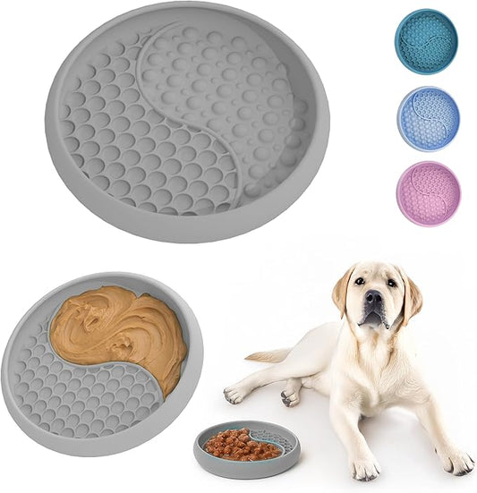 YAMI Bowl Lick Mat for Dogs & Cats, Slow Feeder Bowls, Cat Slow Feeder, Dog Enrichment Toys with Suction Cup for Anxiety Relief, Food-Grade Silicone, Dishwasher Fit, for All Breed (Light Gray)
